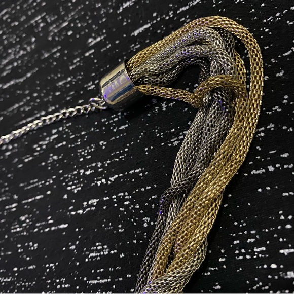 Multi Tone Twisted Mesh Necklace + Rhinestone Rings | Gold | Silver | Gunmetal - Picture 3 of 6